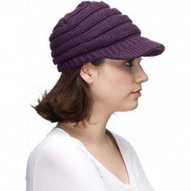 Skullies & Beanies Hatsandscarf Exclusives Women's Ribbed Knit Hat with Brim (YJ-131) - Dk Purple With Ponytail Holder - C818...