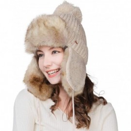 Bomber Hats Ladies Earflap Trapper Hat Faux Fur Hunting Hat Fleece Lined Thick Knitted - 99725_beige - C918KIRUURI $48.67