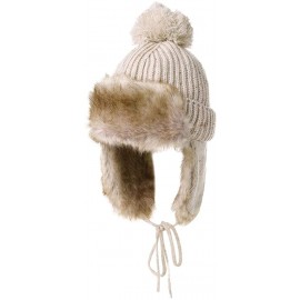 Bomber Hats Ladies Earflap Trapper Hat Faux Fur Hunting Hat Fleece Lined Thick Knitted - 99725_beige - C918KIRUURI $23.76