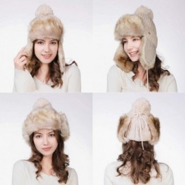 Bomber Hats Ladies Earflap Trapper Hat Faux Fur Hunting Hat Fleece Lined Thick Knitted - 99725_beige - C918KIRUURI $23.76