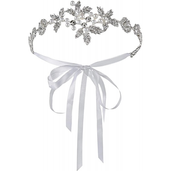 Headbands Flapper Headband Bling Rhinestone Pearl Wedding Headpiece 1920s Gatsby Themes Party Accessoires - Silver - C019372U...