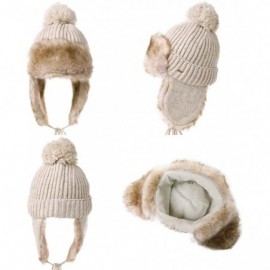 Bomber Hats Ladies Earflap Trapper Hat Faux Fur Hunting Hat Fleece Lined Thick Knitted - 99725_beige - C918KIRUURI $23.76
