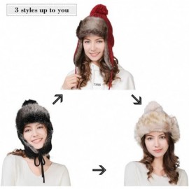 Bomber Hats Ladies Earflap Trapper Hat Faux Fur Hunting Hat Fleece Lined Thick Knitted - 99725_beige - C918KIRUURI $23.76