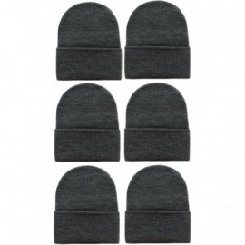 Skullies & Beanies Wholesale 6 PCS Unisex Knit Long Cuff Ski Solid Plain Beanie Cap - Dark Gray - CQ12N1W62B0 $12.29