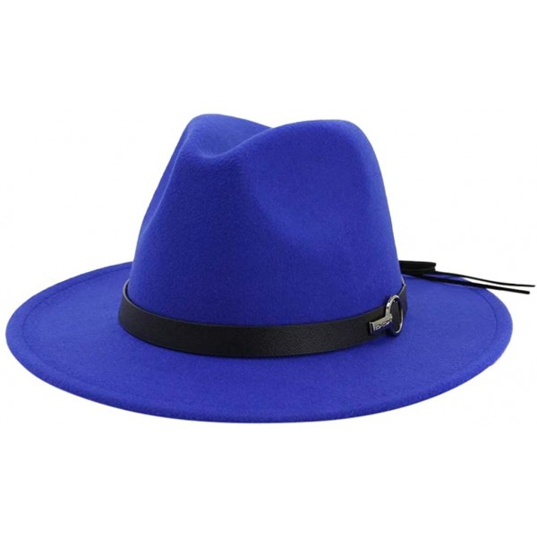 Fedoras Wide Brim Vintage Jazz Hat Women Men Belt Buckle Fedora Hat Autumn Winter Casual Elegant Straw Dress Hat - Blue D - C...