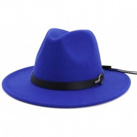 Fedoras Wide Brim Vintage Jazz Hat Women Men Belt Buckle Fedora Hat Autumn Winter Casual Elegant Straw Dress Hat - Blue D - C...