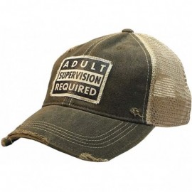 Baseball Caps Distressed Washed Fun Baseball Trucker Mesh Cap - Adult Supervision Required (Black) - CR193TO7MS4 $27.97