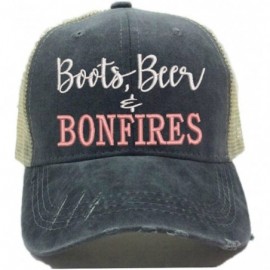 Baseball Caps Women's Trucker Hat"Boots- Beer & Bonfires Custom Distressed Drinking Party Baseball Cap - CL18GNC96HL $25.95