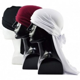 Skullies & Beanies Silky Soft Men Durag Cap Headwraps with Extra Long Tail and Wide Straps Headwrap Du-Rag for 360 Waves - CL...