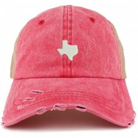 Baseball Caps Texas State Map Embroidered Frayed Bill Trucker Mesh Back Cap - Red - CD18CWXTSSX $13.28
