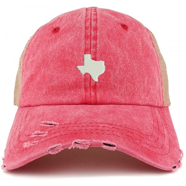 Baseball Caps Texas State Map Embroidered Frayed Bill Trucker Mesh Back Cap - Red - CD18CWXTSSX $13.28