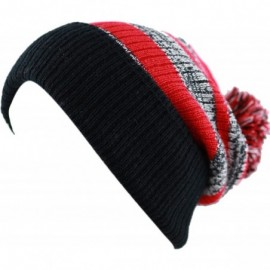 Skullies & Beanies Winter Striped Cuffed Pom Pom Knit Soft Thick Beanie Skully Hat - Black-red - C612N4V1QSO $14.45