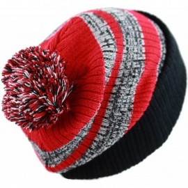 Skullies & Beanies Winter Striped Cuffed Pom Pom Knit Soft Thick Beanie Skully Hat - Black-red - C612N4V1QSO $14.45