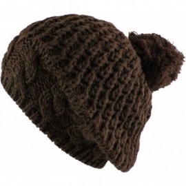 Berets Thick Crochet Knit Pom Pom Beret Winter Ski Hat - Dark Chocolate - CO11QCV3QPJ $9.03
