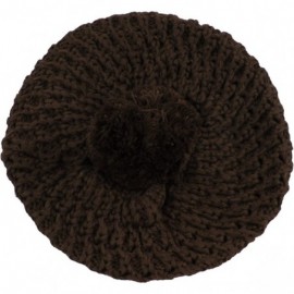 Berets Thick Crochet Knit Pom Pom Beret Winter Ski Hat - Dark Chocolate - CO11QCV3QPJ $9.03