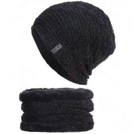 Skullies & Beanies 2PCS Set Unisex Knitted Thick Cap Hedging Head Hat Beanie Warm Caps+Neck Warmers Suit - Black - CW18L3ES0D...