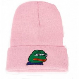 Skullies & Beanies Beanie Hat Sad Frog Embroidery Pepe Hip Hop Winter Keep Warm Knitted Hat - Pink - CH18KO48QQY $29.93