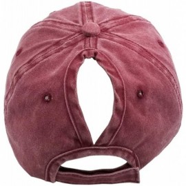 Baseball Caps Washed Ponytail Hats Baseball Vintage Distressed Twill Ponycap Messy Bun Cap - Burgundy - CT18O8ZUDG8 $9.17