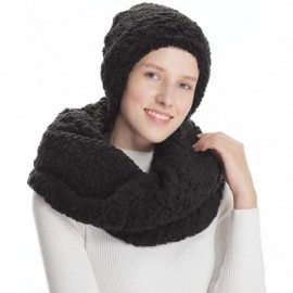 Skullies & Beanies Women Hat and Scarf Set Solid Faux Lamb Velvet Infinity Scarves Beanies Hats Winter Warm Set - Black - CX1...