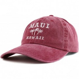 Baseball Caps Maui Hawaii with Palm Tree Embroidered Unstructured Baseball Cap - Wine - CQ18ZG404R8 $17.84