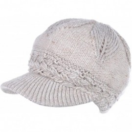 Skullies & Beanies Winter Fashion Knit Cap Hat for Women- Peaked Visor Beanie- Warm Fleece Lined-Many Styles - Beige Leaf - C...