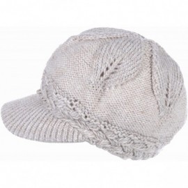 Skullies & Beanies Winter Fashion Knit Cap Hat for Women- Peaked Visor Beanie- Warm Fleece Lined-Many Styles - Beige Leaf - C...