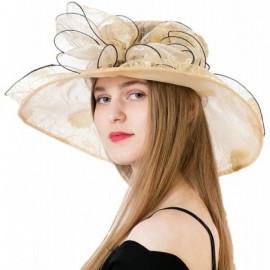 Sun Hats Women's Polka Dot Kentucky Derby Hats Church Hat Tea Party Wedding Organza Hats - Yellow - CS17Z73L3N9 $11.68