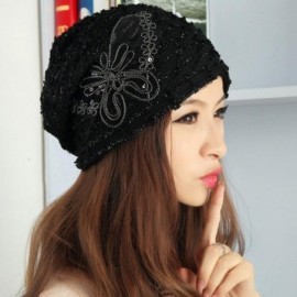 Skullies & Beanies Women's Winter Hat Lace Butterfly Decorate Beanie Caps Lady Skullies Turban Cap - Black - C21294HCDGP $11.03