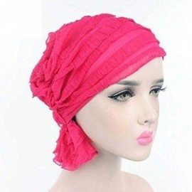 Skullies & Beanies Stay Beautiful Women Chiffon Ruffle Cancer Chemo Hat - Head Stretch Hair Loss Beanie Turban Cap - Dark Pin...