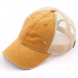 Baseball Caps Women's Adjustable Athletic Trucker Hat Mesh Baseball Cap Dad Hat - Washed Distressed - Mustard W/ Beige - CZ18...