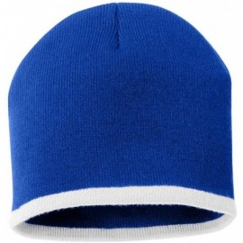 Skullies & Beanies SP09 - 8 Inch Bottom Striped Knit Cap - Royal/White - CZ11DU5JXQL $8.19