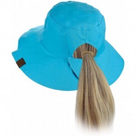 Bucket Hats Women's 100% Cotton Crushable Bucket Ponytail Messy Bun Sun Hat Reversible - Flower Turquoise - CW18QK59Q78 $13.99