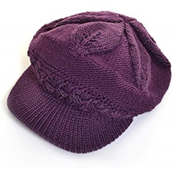 Skullies & Beanies Beanie Beret Cap Visor Metallic Wool Chenille Plush Lined Elastic Back - Purple Wool Blend - CB17Z4ADLQL $...