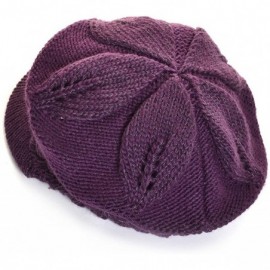 Skullies & Beanies Beanie Beret Cap Visor Metallic Wool Chenille Plush Lined Elastic Back - Purple Wool Blend - CB17Z4ADLQL $...