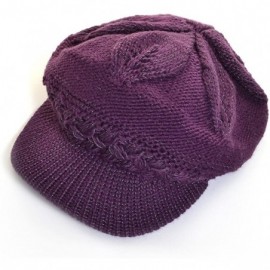 Skullies & Beanies Beanie Beret Cap Visor Metallic Wool Chenille Plush Lined Elastic Back - Purple Wool Blend - CB17Z4ADLQL $...