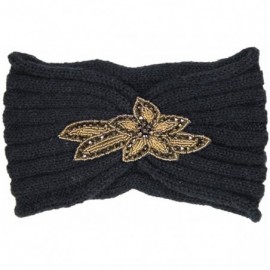 Cold Weather Headbands Women's Winter Sequin Flower Knitted Headband Ear Warmern - Black - CY1884TLDD2 $12.26