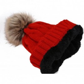 Skullies & Beanies Women's Winter Ribbed Knit Faux Fur Pompoms Chunky Lined Beanie Hats - A Twist Red - CP184ROZC8G $10.64