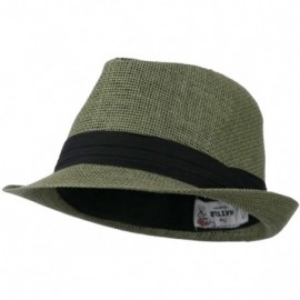 Fedoras Mens 3 Layer Pleated Band Solid Color Straw Fedora - Olive - CI11WWWIEXV $12.01
