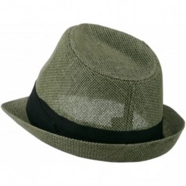 Fedoras Mens 3 Layer Pleated Band Solid Color Straw Fedora - Olive - CI11WWWIEXV $12.01