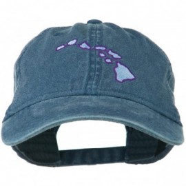 Baseball Caps Hawaii State Map Embroidered Washed Cap - Navy - CR11LJVGBIL $52.56