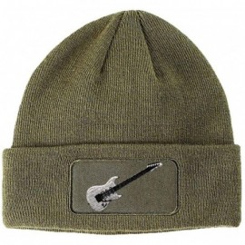 Skullies & Beanies Custom Patch Beanie Electric Guitar White Embroidery Acrylic - Olive Green - C218A6I3G8R $20.88