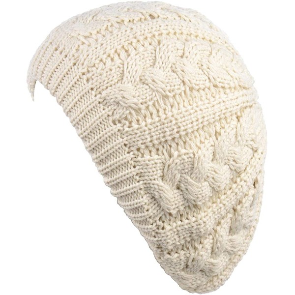 Berets Women's Warm Soft Plain Color Urban Boho Slouch Winter Cable Knitted Beret Beanie Hat Skull Cap (Ivory) - CT1936GNHM2 ...