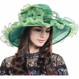 Sun Hats Ladies Kentucky Derby Church Hat Wide Brim Leaf Flower Bridal Dress Hat s037 - Ruffle-green - CD17YIZ2EGA $29.52