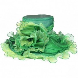 Sun Hats Ladies Kentucky Derby Church Hat Wide Brim Leaf Flower Bridal Dress Hat s037 - Ruffle-green - CD17YIZ2EGA $29.52