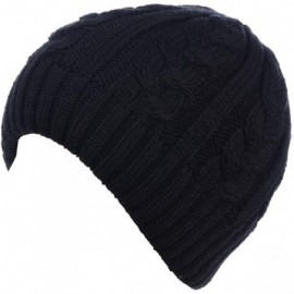 Skullies & Beanies Winter Womens Fashion Bun Ponytail Fleece Lined Slouchy Knit Beanie Hat - Cable Knit Black - CY18LY8N7H3 $...