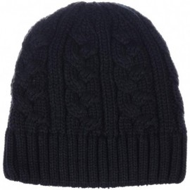 Skullies & Beanies Winter Womens Fashion Bun Ponytail Fleece Lined Slouchy Knit Beanie Hat - Cable Knit Black - CY18LY8N7H3 $...