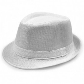 Fedoras Simple Design Plain Color Linen Fedora Brim Hat FFH267BLK - White - C812O2AN5I3 $13.58