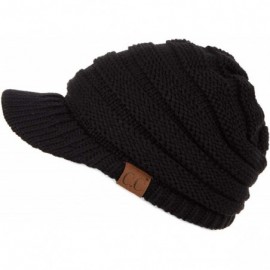 Skullies & Beanies Hatsandscarf Exclusives Women's Ribbed Knit Hat with Brim (YJ-131) - Black Amz - C918NULEGUY $11.51