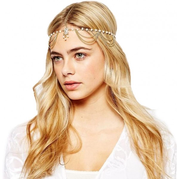 Headbands Bohemia Headband Head Chain with Rhinestone and Beaded Tassel for Women and Girls - CI18524IAS9 $8.14