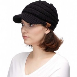 Skullies & Beanies Hatsandscarf Exclusives Women's Ribbed Knit Hat with Brim (YJ-131) - Black Amz - C918NULEGUY $11.51